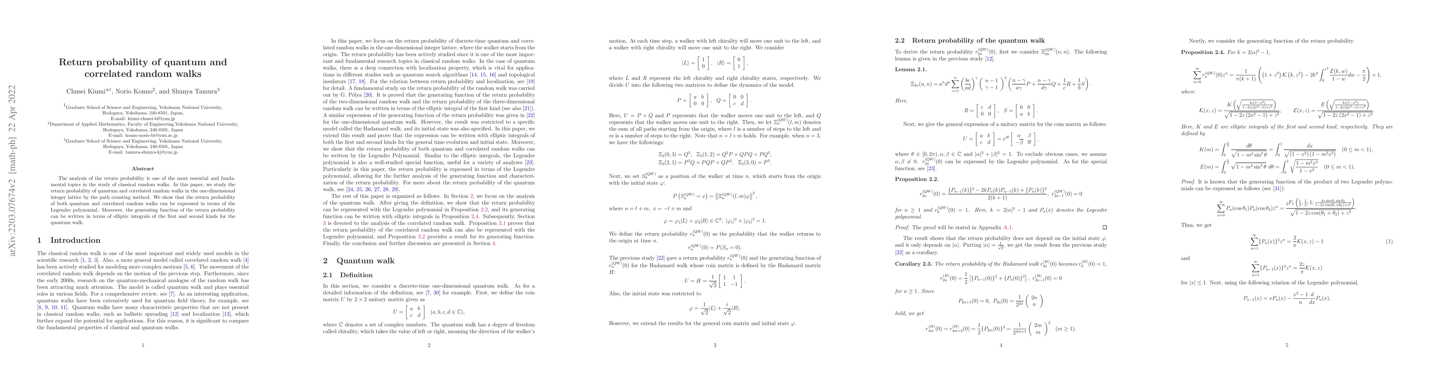 Thumbnail for Return probability of quantum and correlated random walks