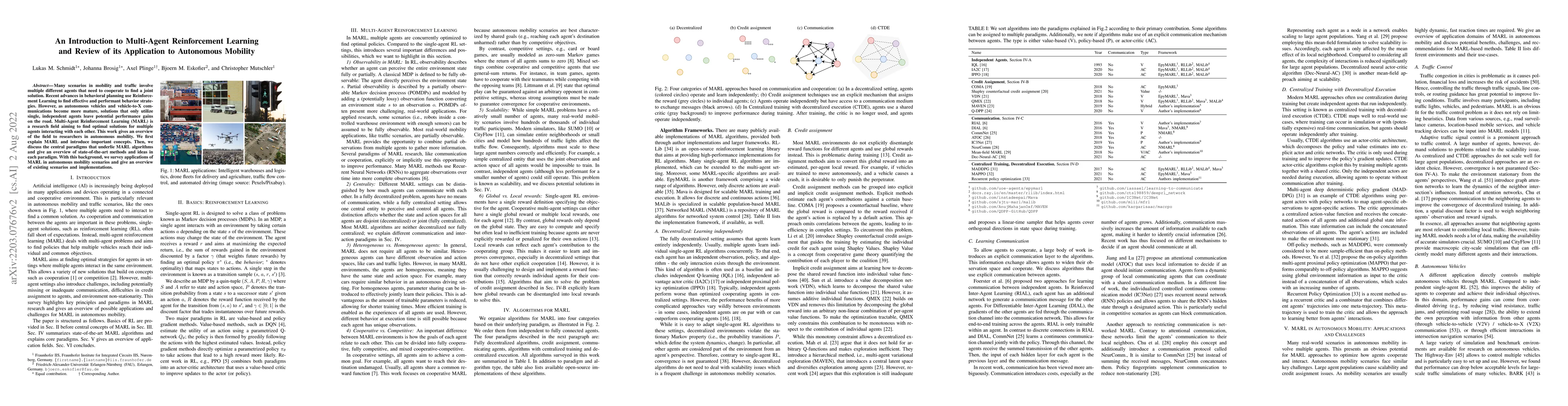 Thumbnail for An Introduction to Multi-Agent Reinforcement Learning and Review of its
  Application to Autonomous Mobility