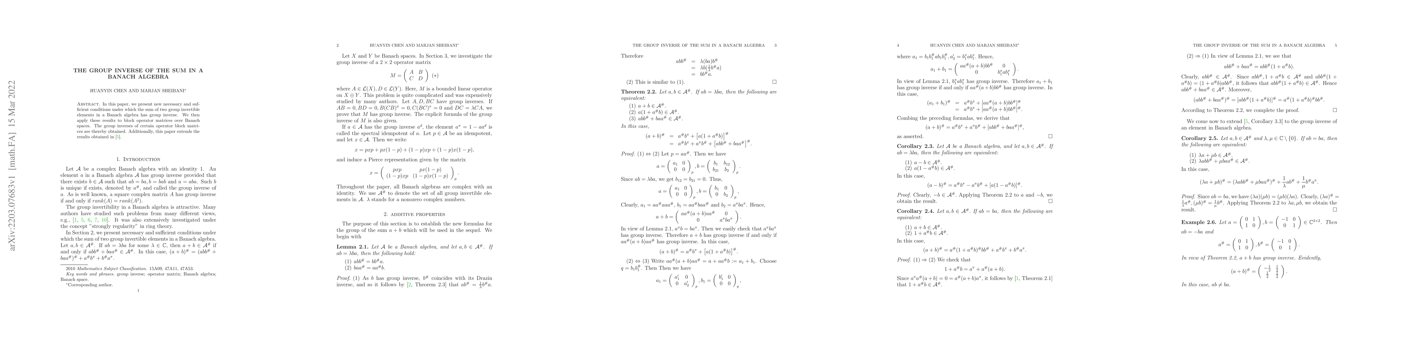 Thumbnail for The group inverse of the sum in a Banach algebra