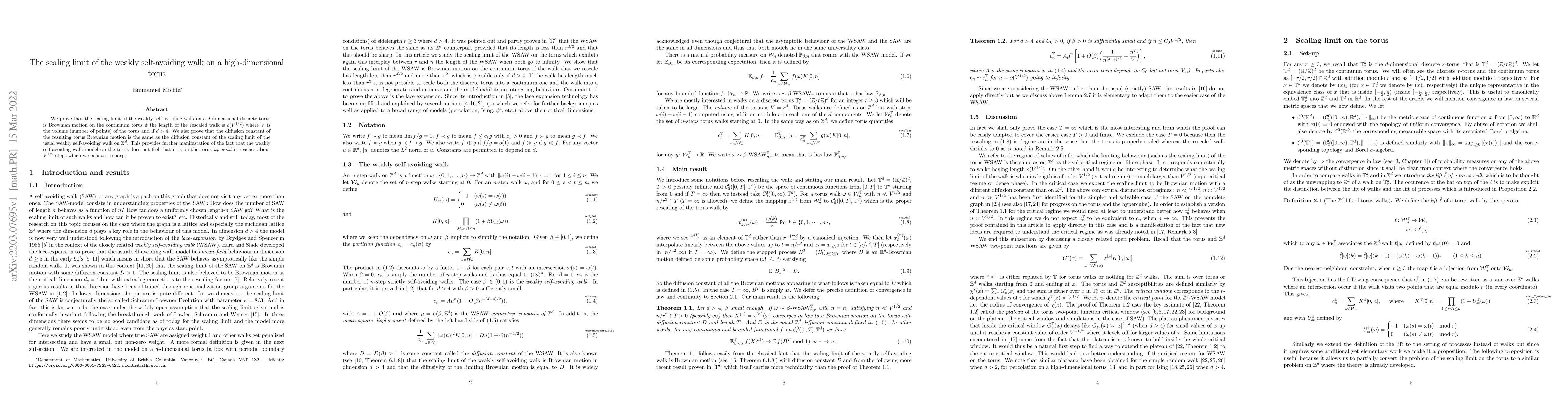 Thumbnail for The scaling limit of the weakly self-avoiding walk on a high-dimensional
  torus