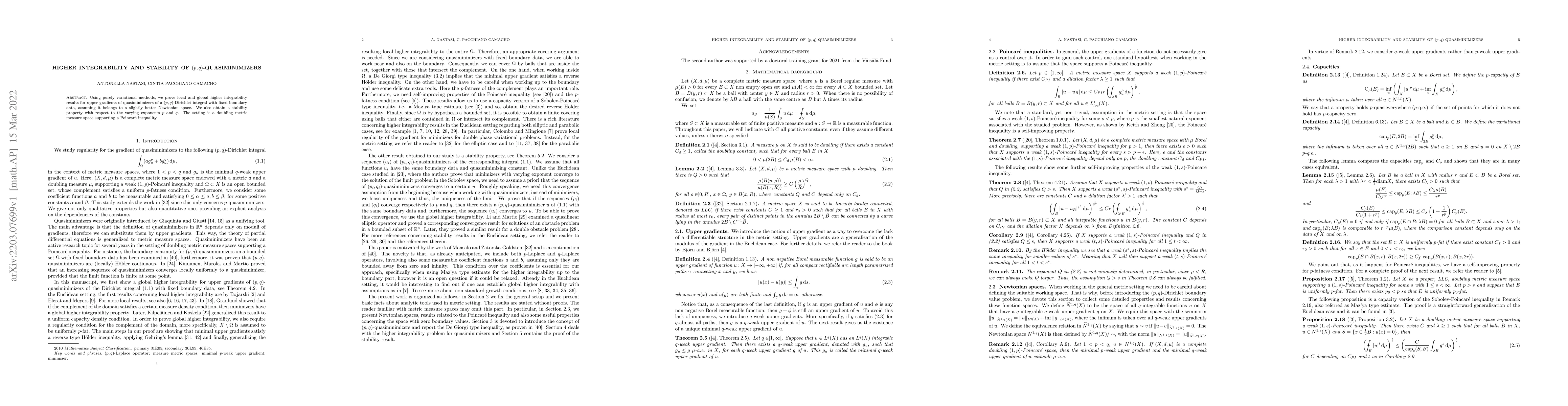 Thumbnail for Higher integrability and stability of $(p,q)$-quasiminimizers