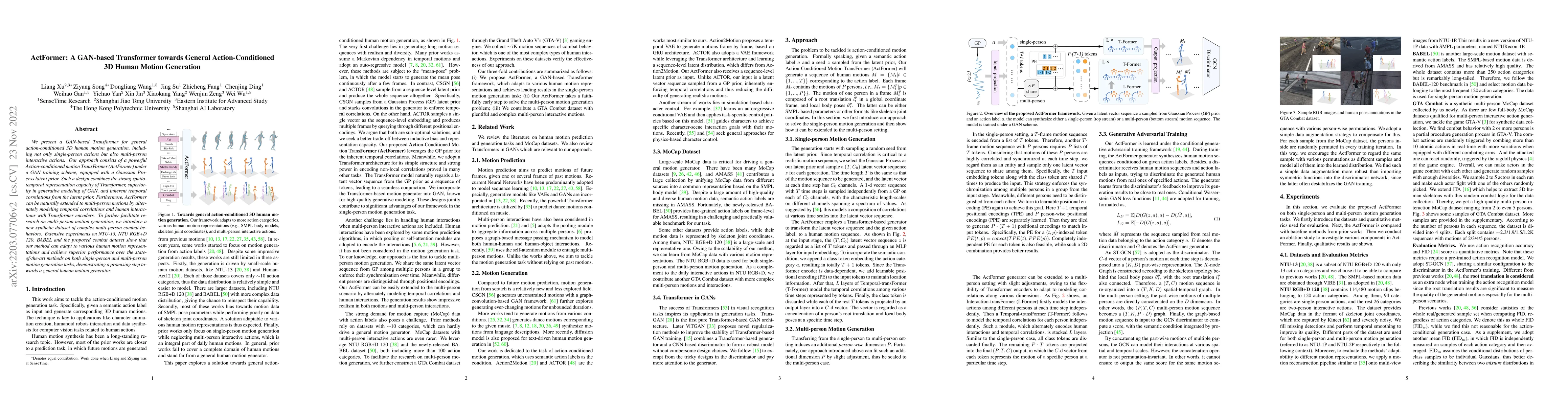 Thumbnail for ActFormer: A GAN-based Transformer towards General Action-Conditioned 3D
  Human Motion Generation