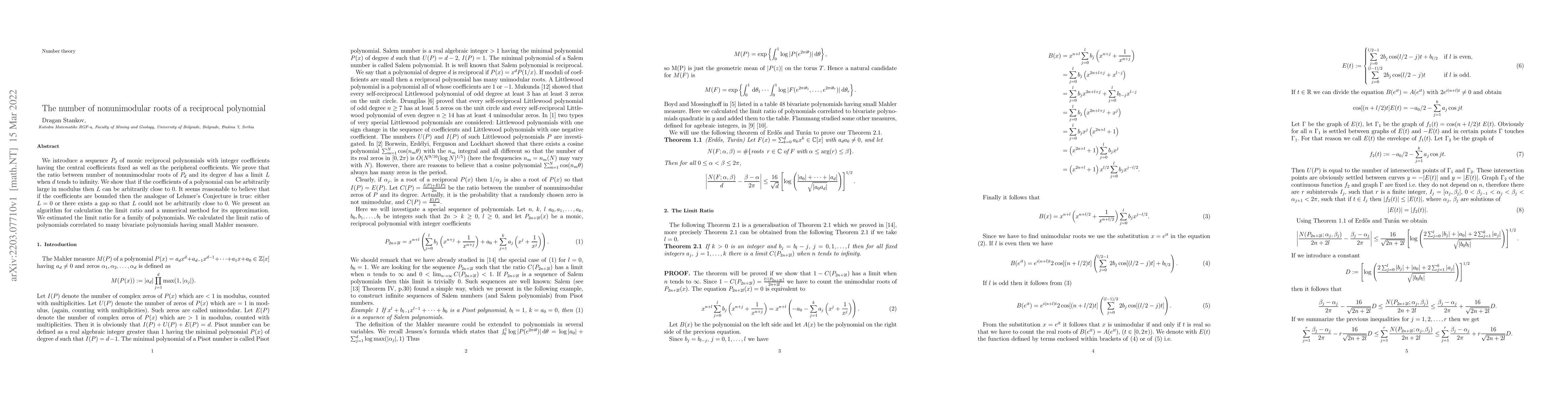 Thumbnail for The number of nonunimodular roots of a reciprocal polynomial
