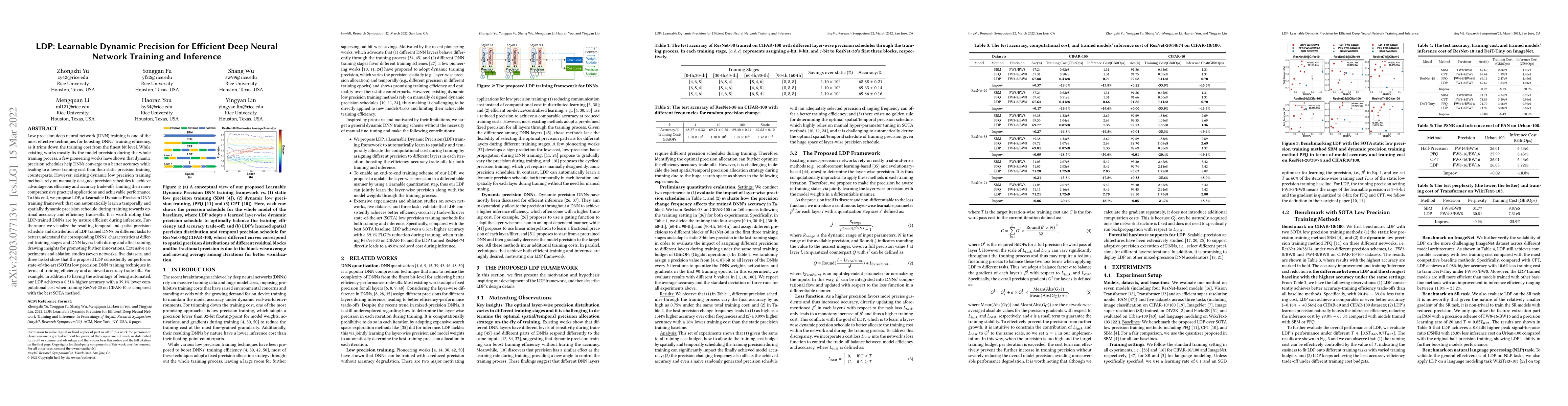 Thumbnail for LDP: Learnable Dynamic Precision for Efficient Deep Neural Network
  Training and Inference