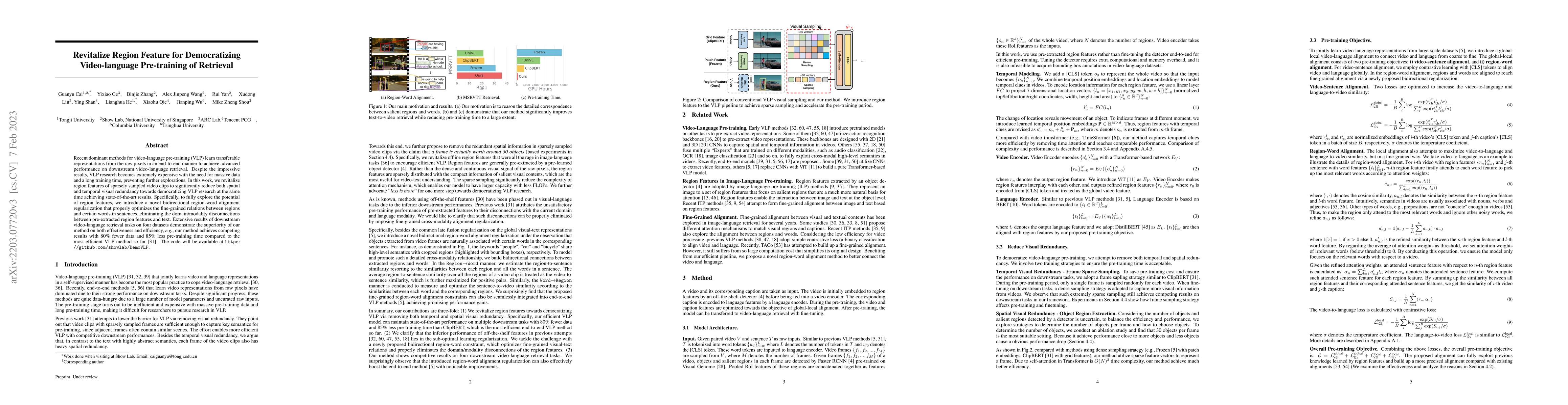 Thumbnail for Revitalize Region Feature for Democratizing Video-Language Pre-training
  of Retrieval