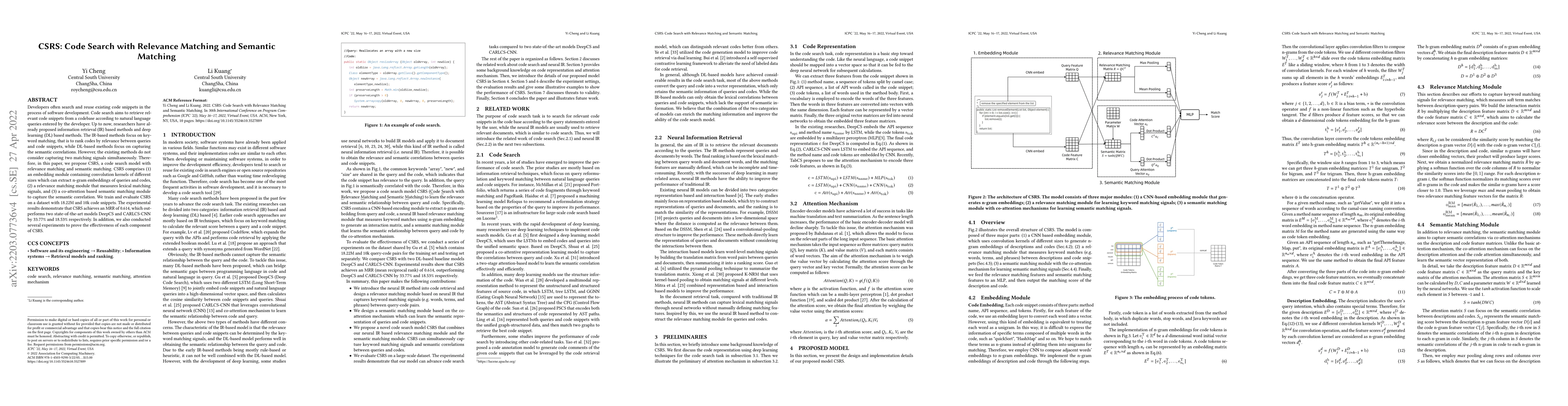 Thumbnail for CSRS: Code Search with Relevance Matching and Semantic Matching