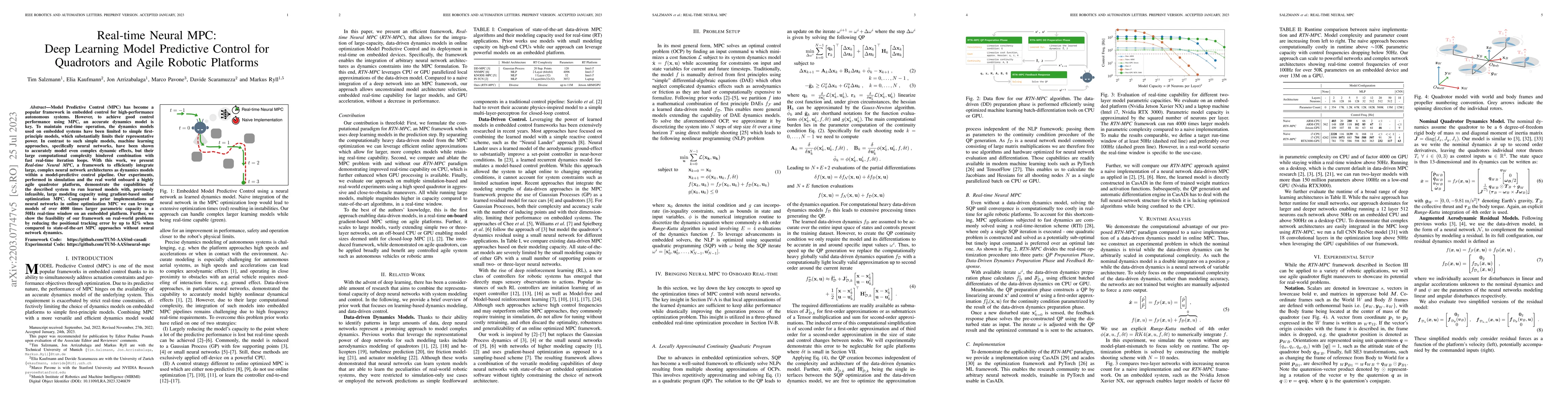 Thumbnail for Real-time Neural-MPC: Deep Learning Model Predictive Control for
  Quadrotors and Agile Robotic Platforms