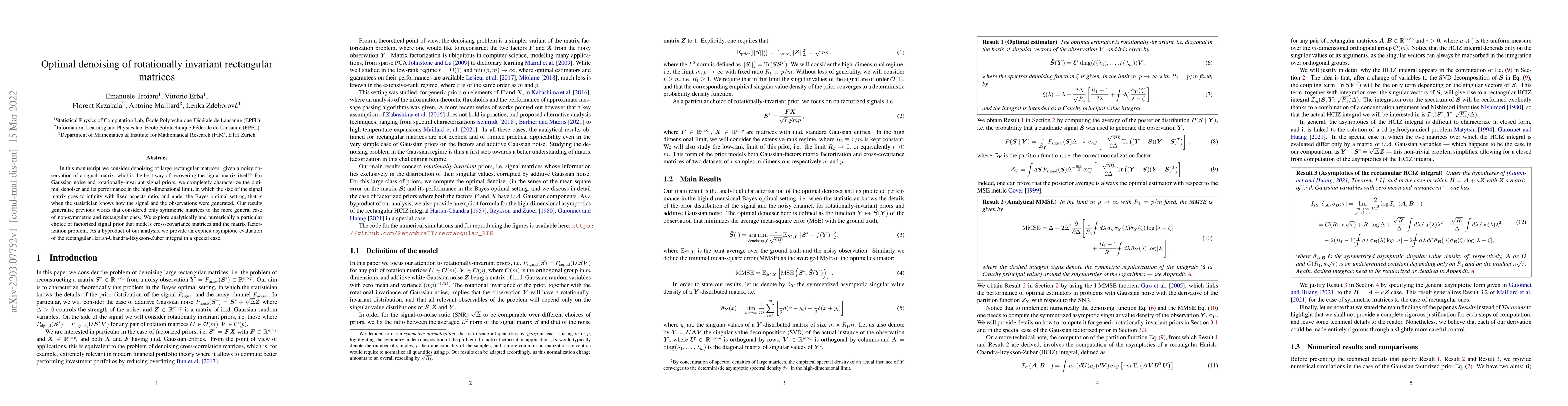 Thumbnail for Optimal denoising of rotationally invariant rectangular matrices
