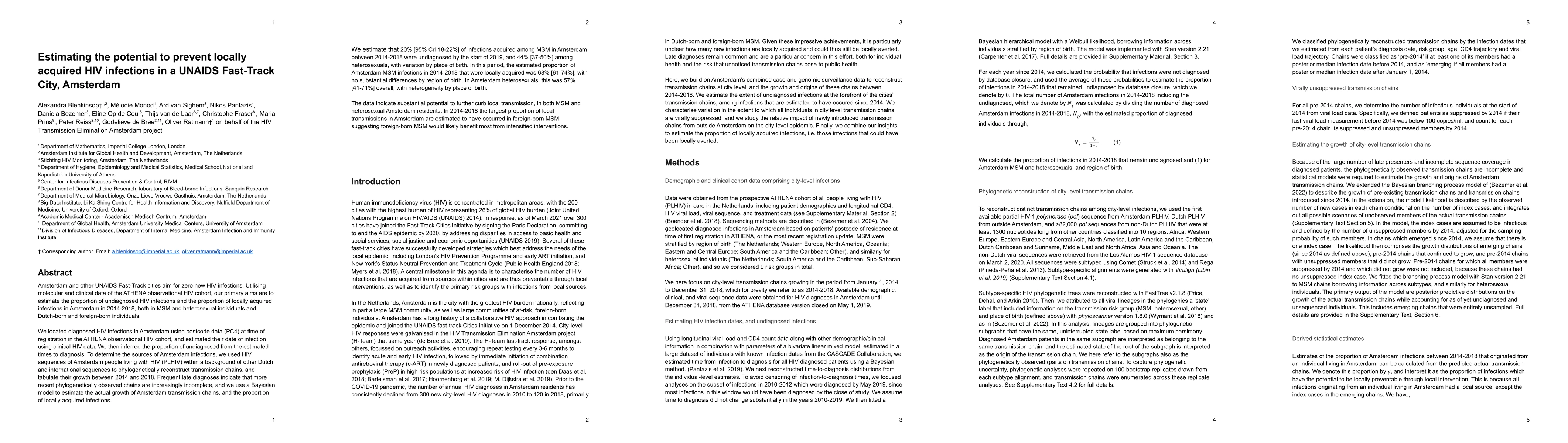 Thumbnail for Estimating the potential to prevent locally acquired HIV infections in a
  UNAIDS Fast-Track City, Amsterdam