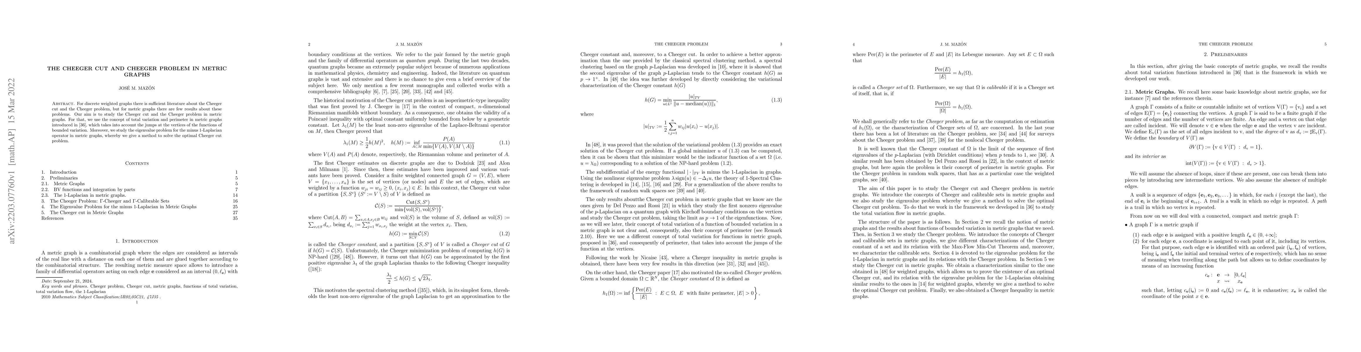 Thumbnail for The Cheeger Cut and Cheeger Problem in Metric Graphs