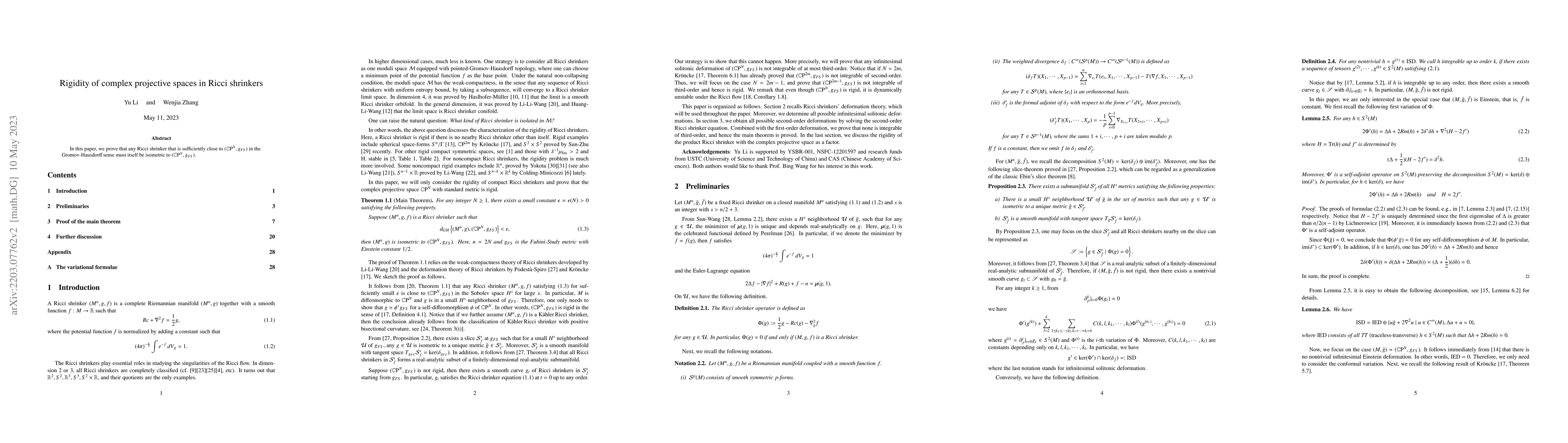 Thumbnail for Rigidity of complex projective spaces in Ricci shrinkers