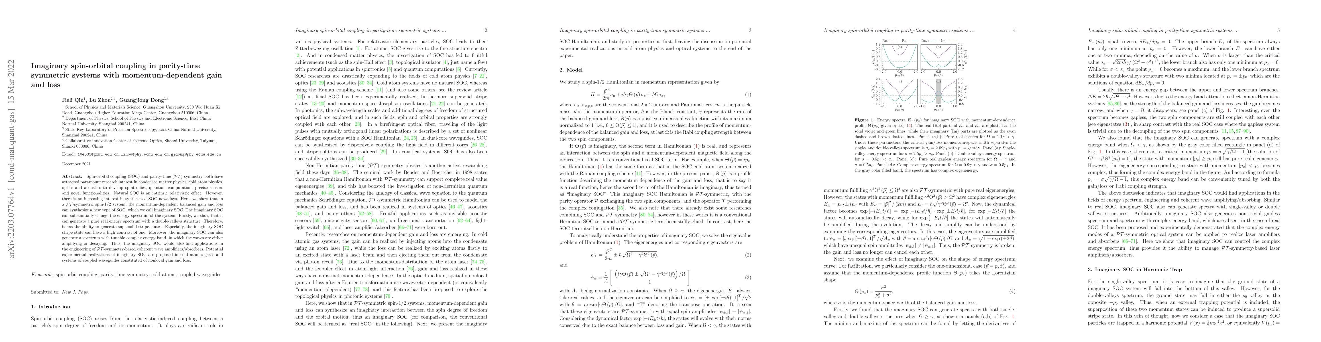 Thumbnail for Imaginary spin-orbital coupling in parity-time symmetric systems with
  momentum-dependent gain and loss
