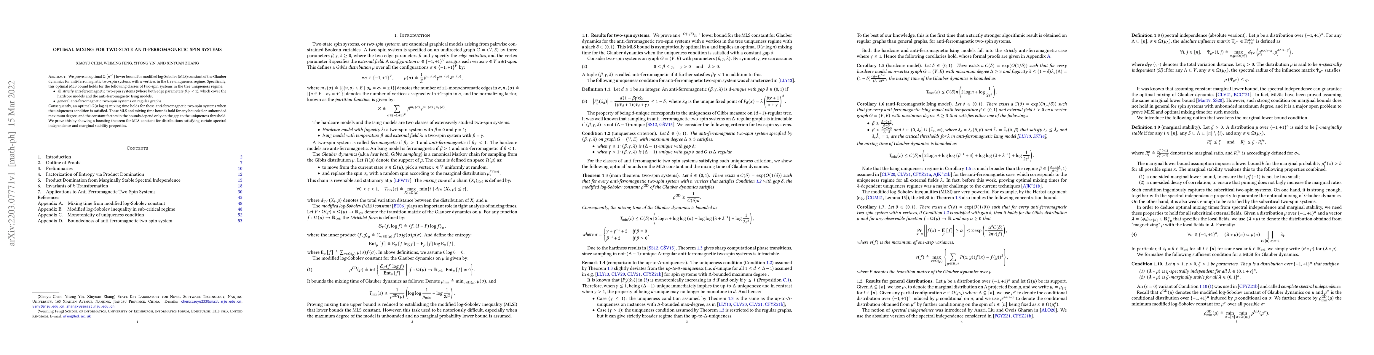 Thumbnail for Optimal mixing for two-state anti-ferromagnetic spin systems