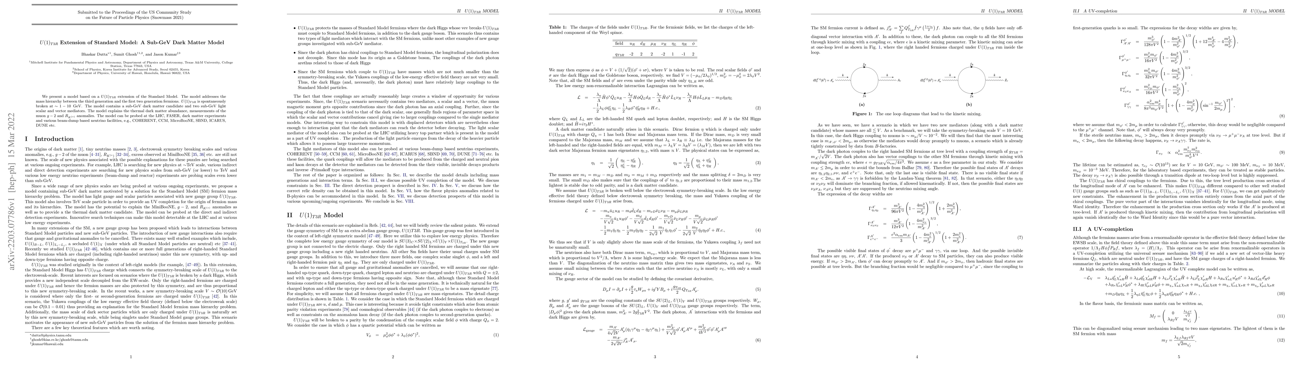 Thumbnail for $U(1)_{T3R}$ Extension of Standard Model: A Sub-GeV Dark Matter Model