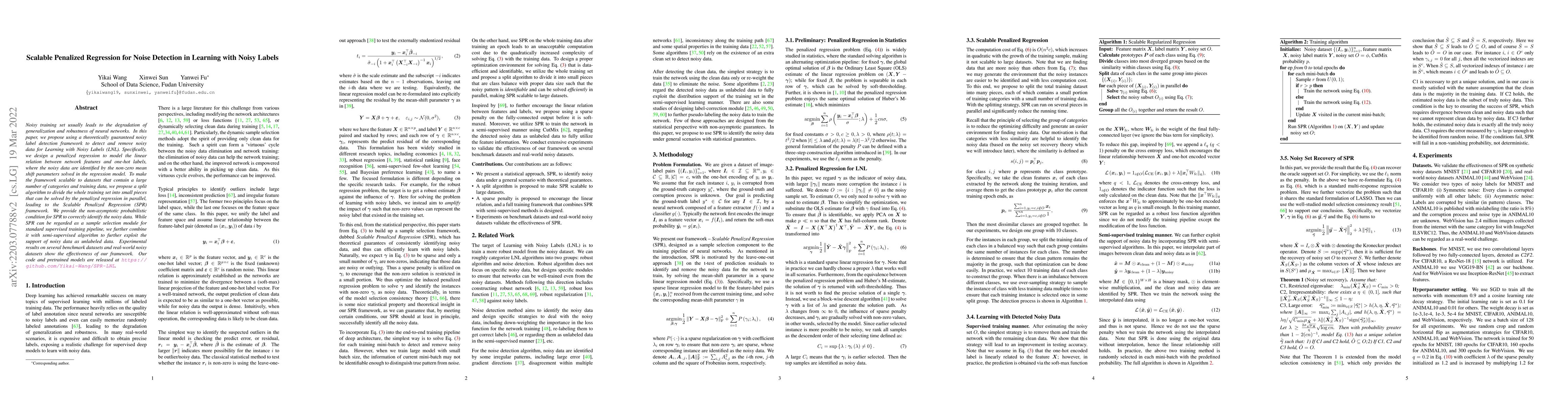 Thumbnail for Scalable Penalized Regression for Noise Detection in Learning with Noisy
  Labels