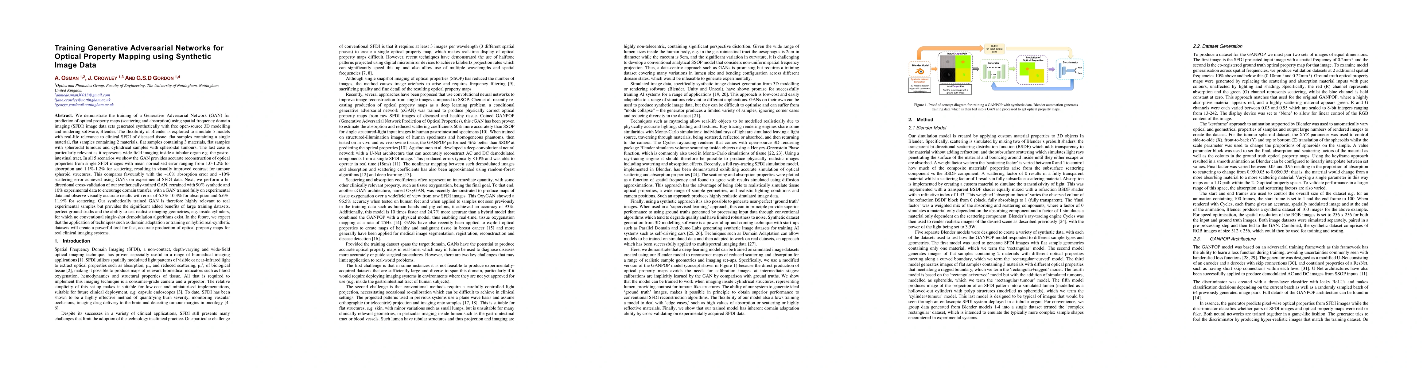 Thumbnail for Training Generative Adversarial Networks for Optical Property Mapping
  using Synthetic Image Data
