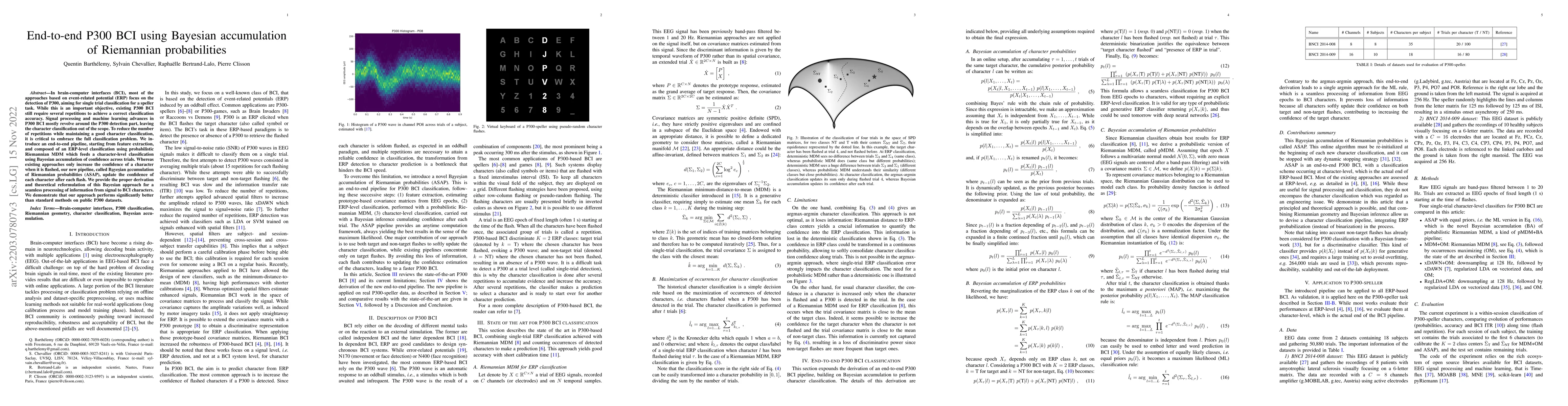 Thumbnail for End-to-end P300 BCI using Bayesian accumulation of Riemannian
  probabilities