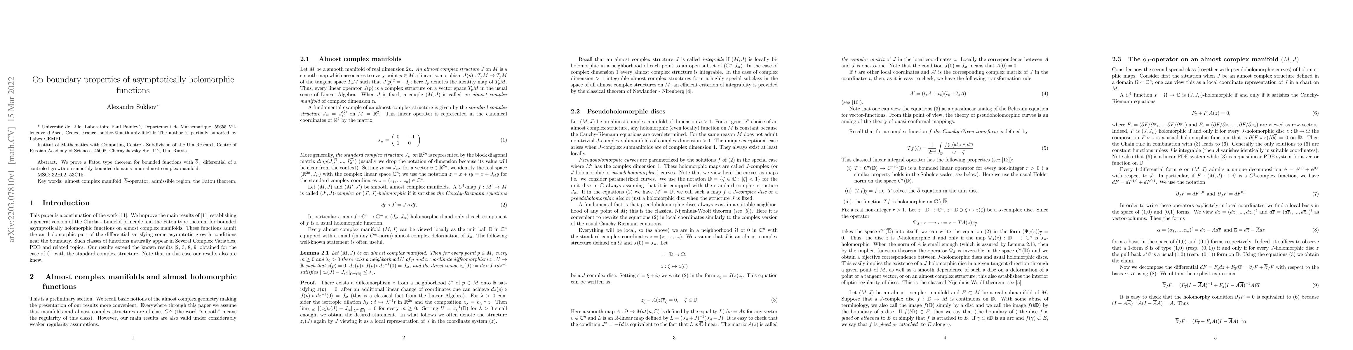 Thumbnail for On boundary properties of asymptotically holomorphic functions