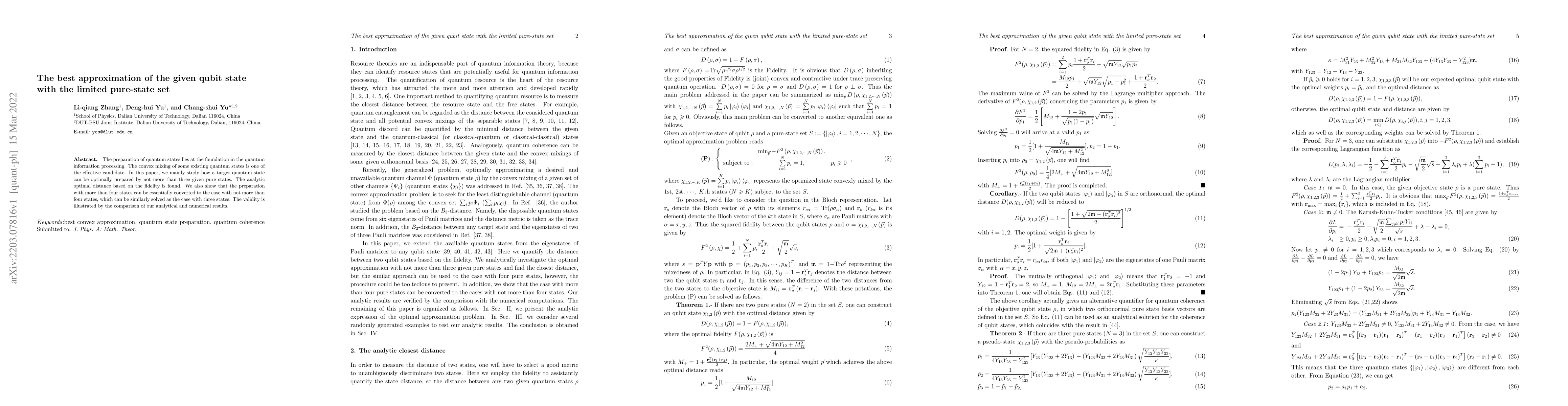 Thumbnail for The best approximation of a given qubit state with the limited
  pure-state set