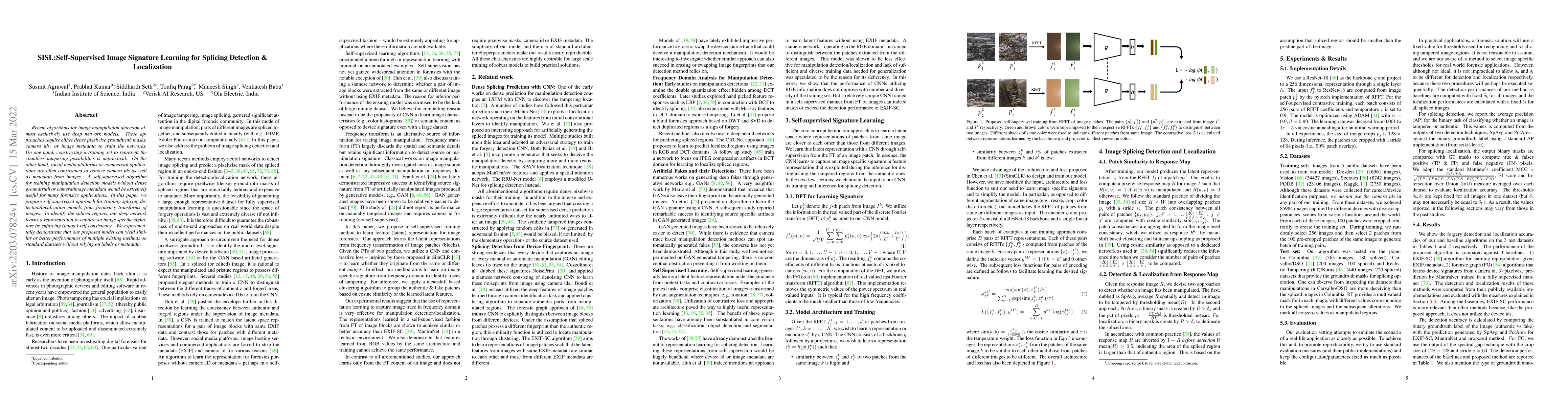 Thumbnail for SISL:Self-Supervised Image Signature Learning for Splicing Detection and
  Localization