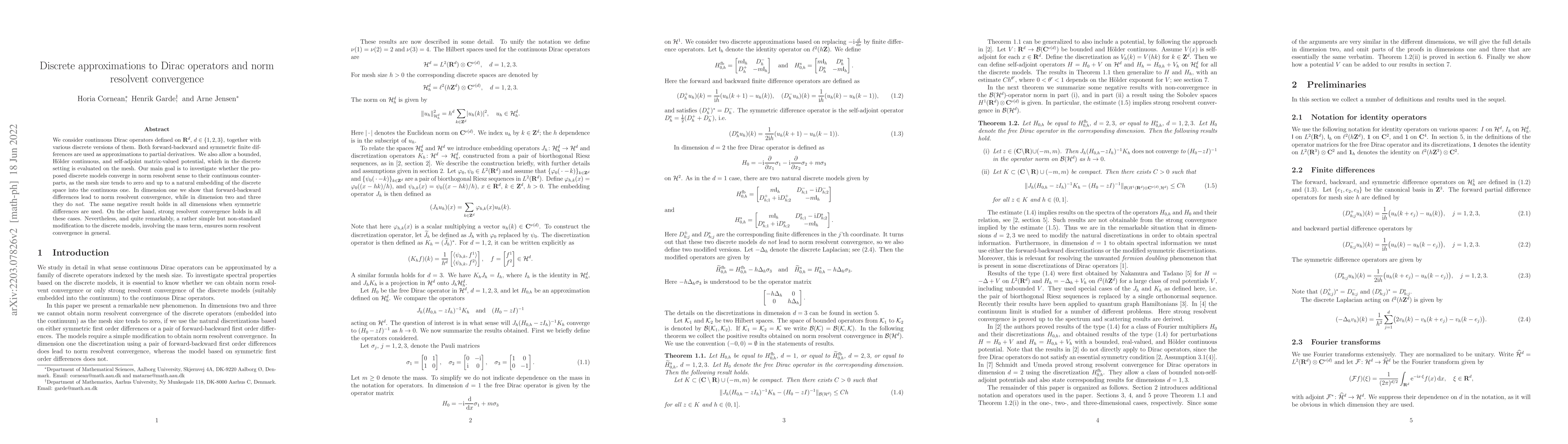 Thumbnail for Discrete approximations to Dirac operators and norm resolvent
  convergence