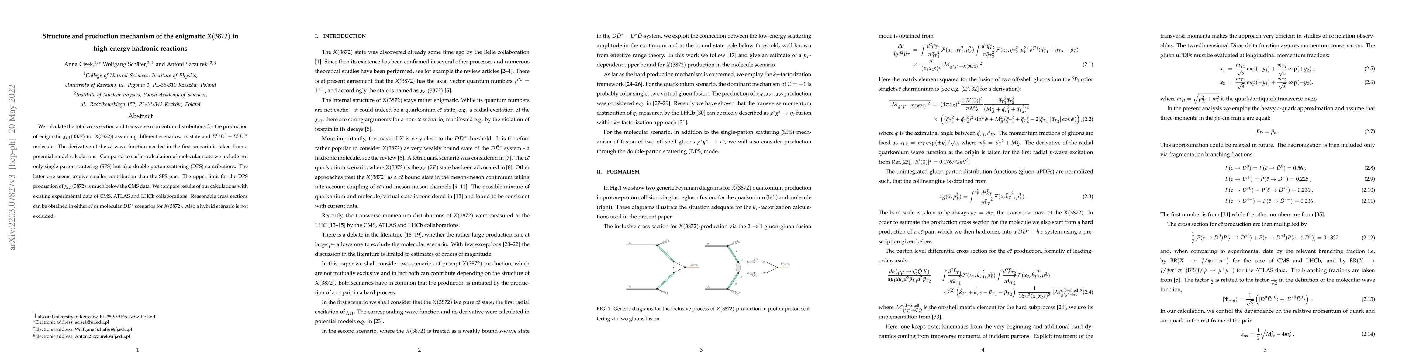 Thumbnail for Structure and production mechanism of the enigmatic $X(3872)$ in
  high-energy hadronic reactions