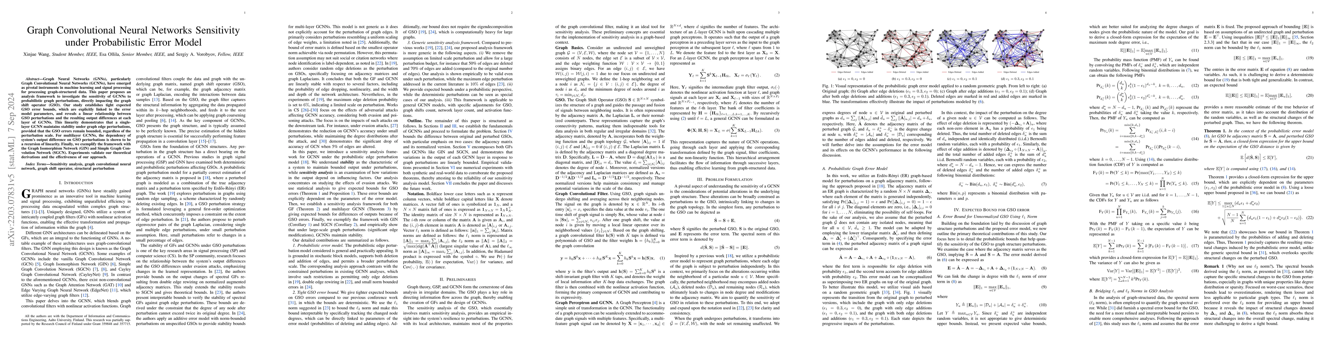 Thumbnail for Graph Convolutional Neural Networks Sensitivity under Probabilistic
  Error Model