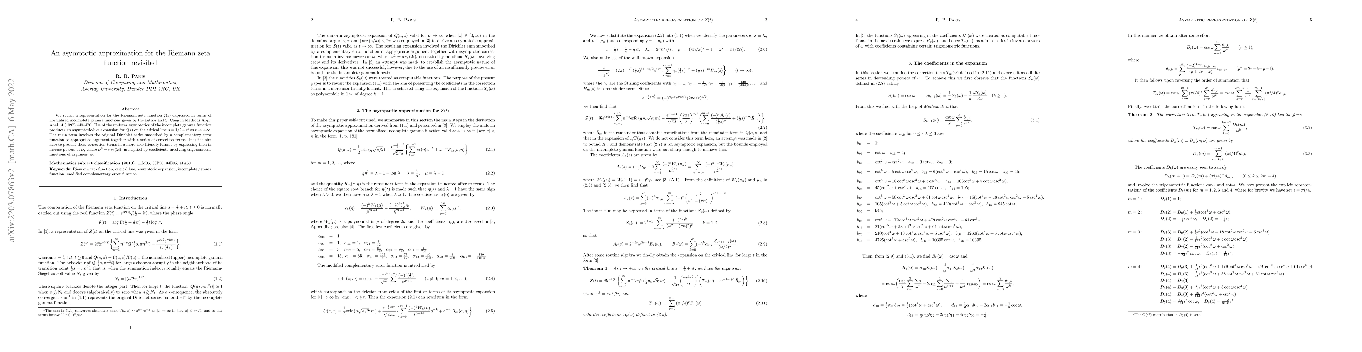 Thumbnail for An asymptotic approximation for the Riemann zeta function revisited