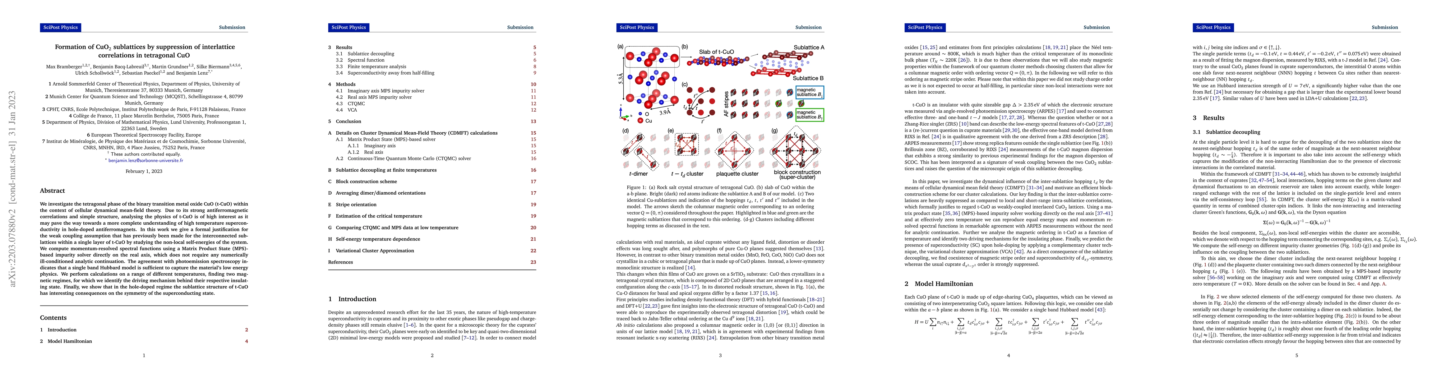Thumbnail for Formation of CuO$_2$ sublattices by suppression of interlattice
  correlations in tetragonal CuO