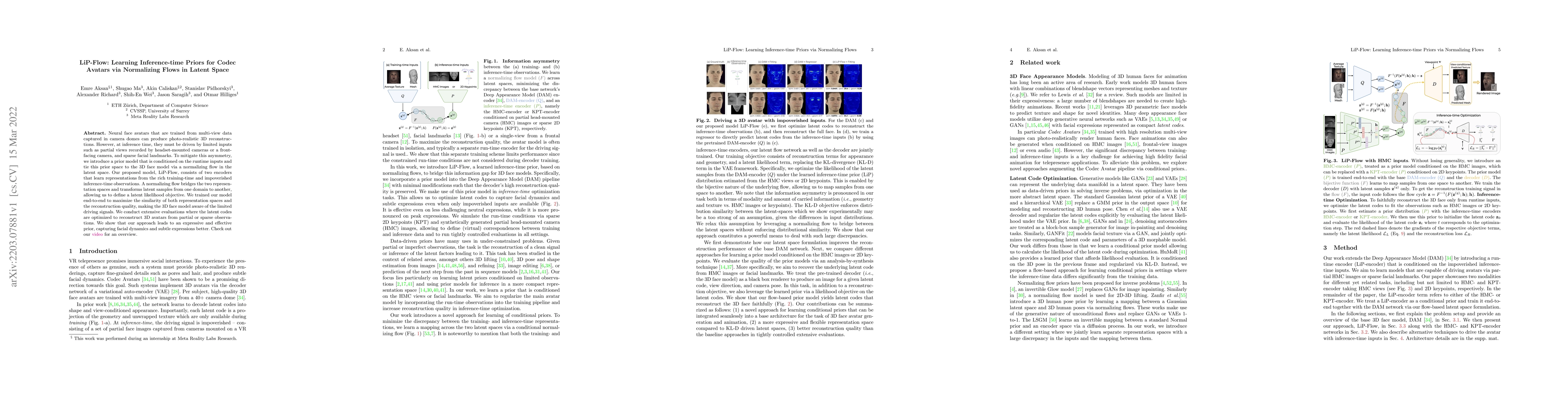 Thumbnail for LiP-Flow: Learning Inference-time Priors for Codec Avatars via
  Normalizing Flows in Latent Space