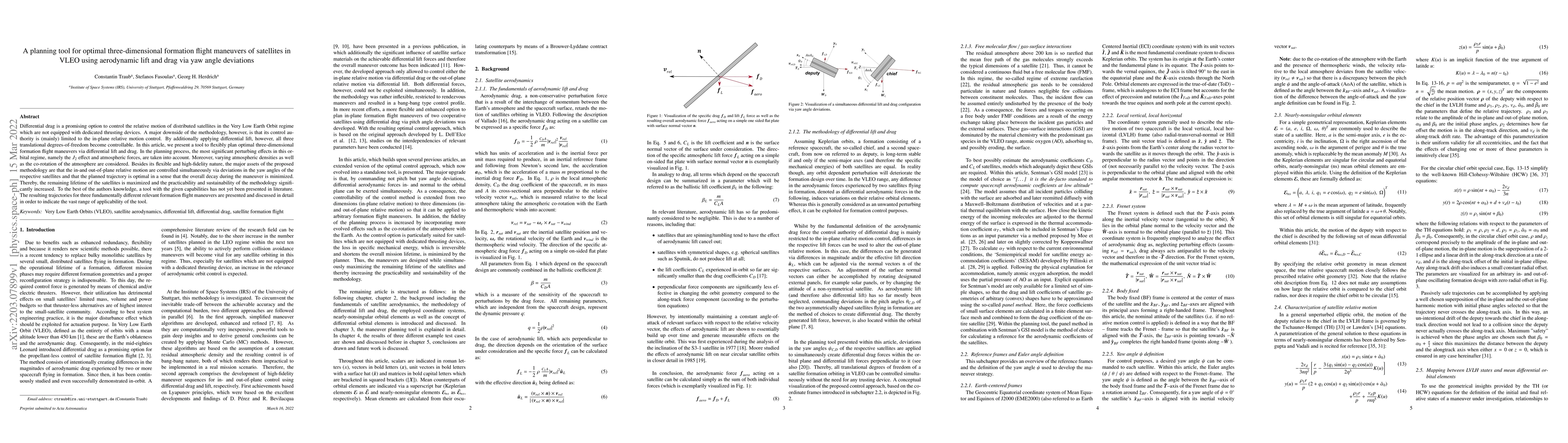 Thumbnail for A planning tool for optimal three-dimensional formation flight maneuvers
  of satellites in VLEO using aerodynamic lift and drag via yaw angle
  deviations