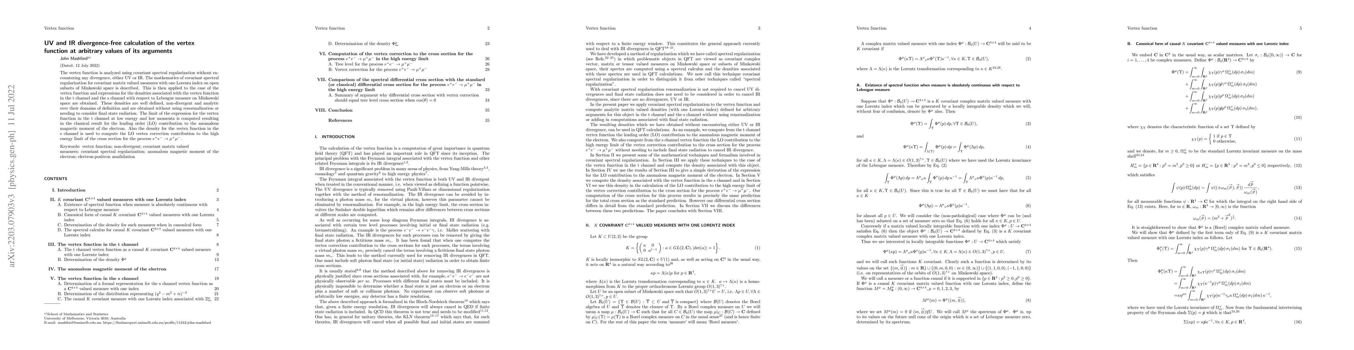 Thumbnail for UV and IR divergence-free calculation of the vertex function at
  arbitrary values of its arguments