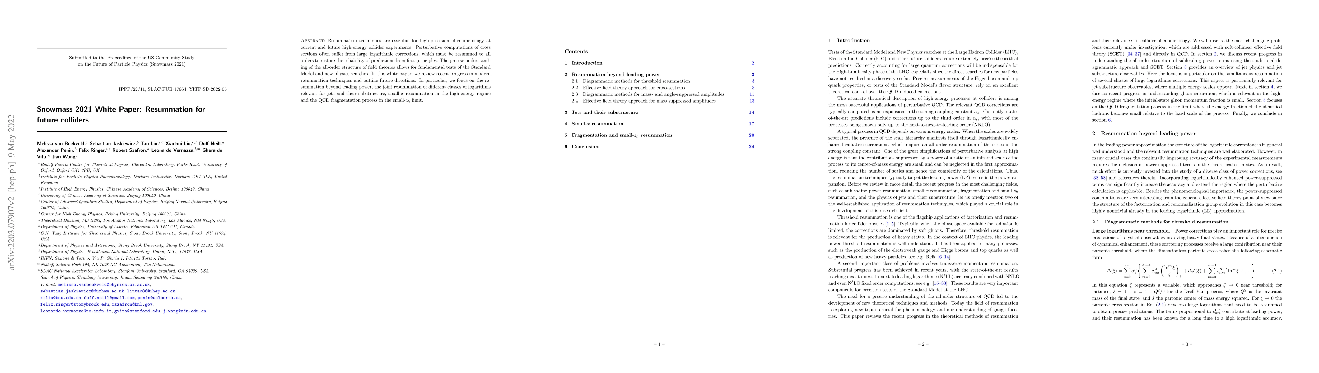 Thumbnail for Snowmass 2021 White Paper: Resummation for future colliders