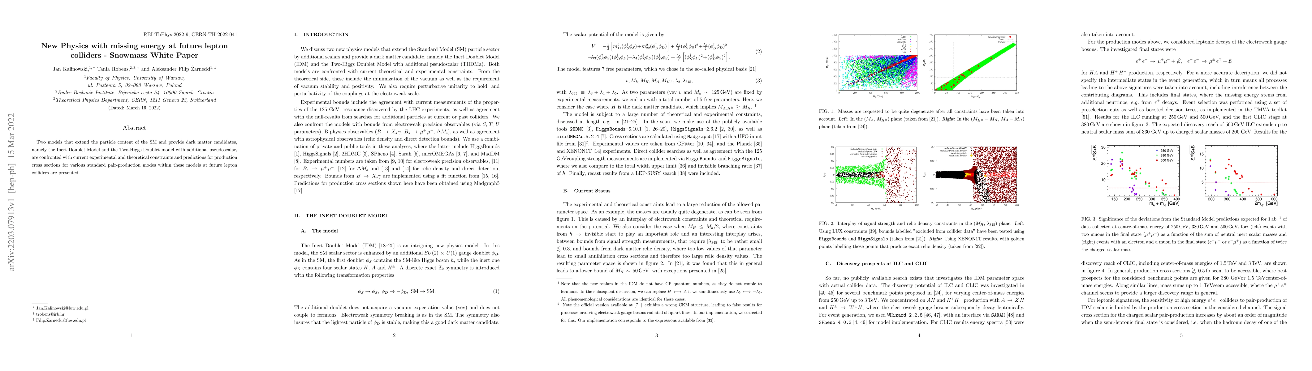 Thumbnail for New Physics with missing energy at future lepton colliders -- Snowmass
  White Paper