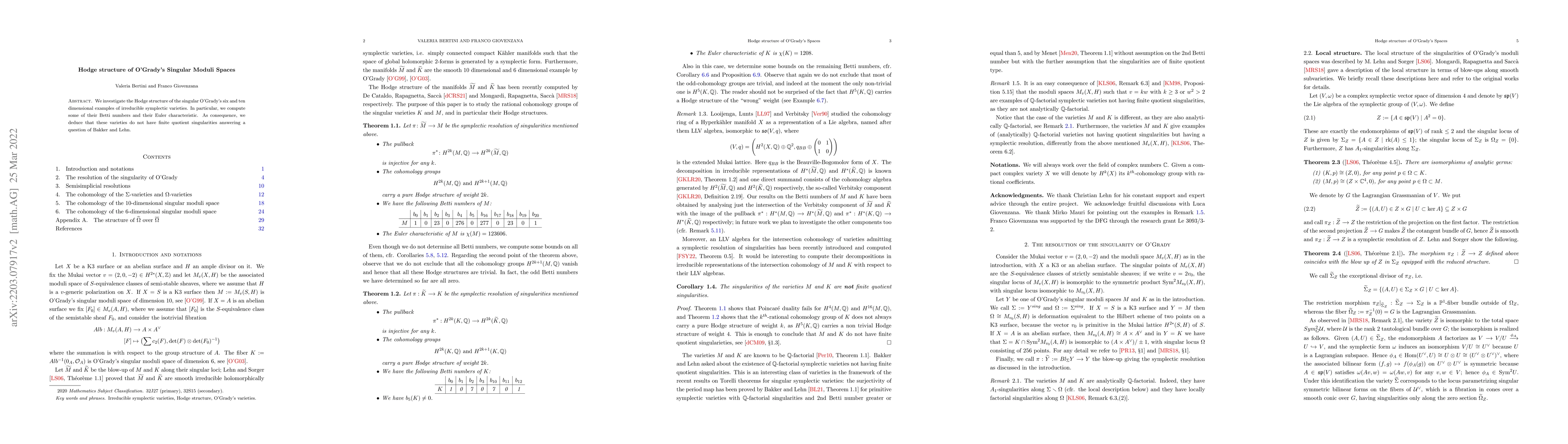Thumbnail for Hodge structure of O'Grady's singular moduli spaces
