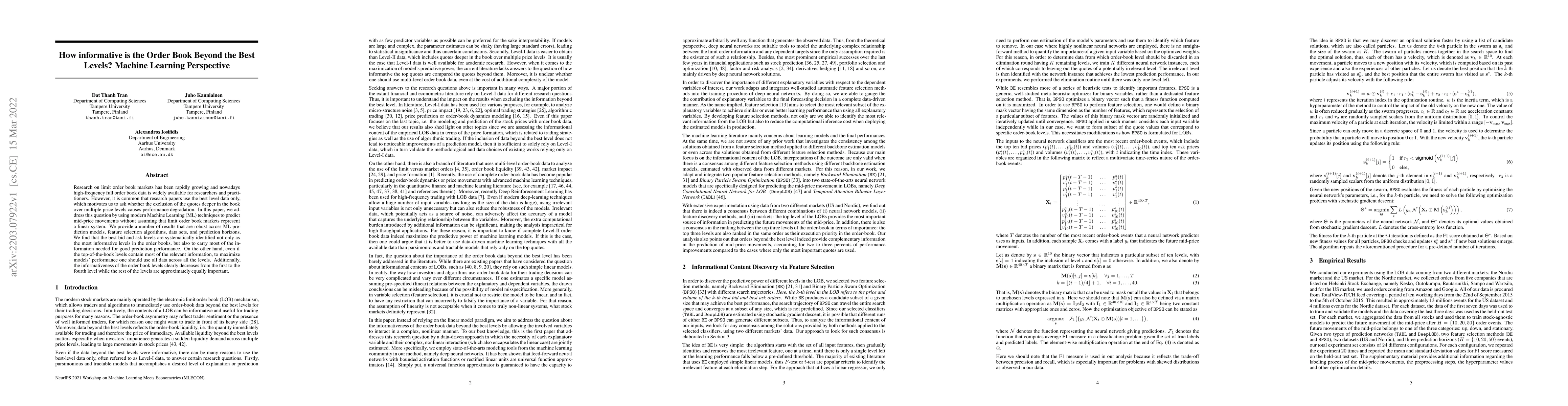 Thumbnail for How informative is the Order Book Beyond the Best Levels? Machine
  Learning Perspective