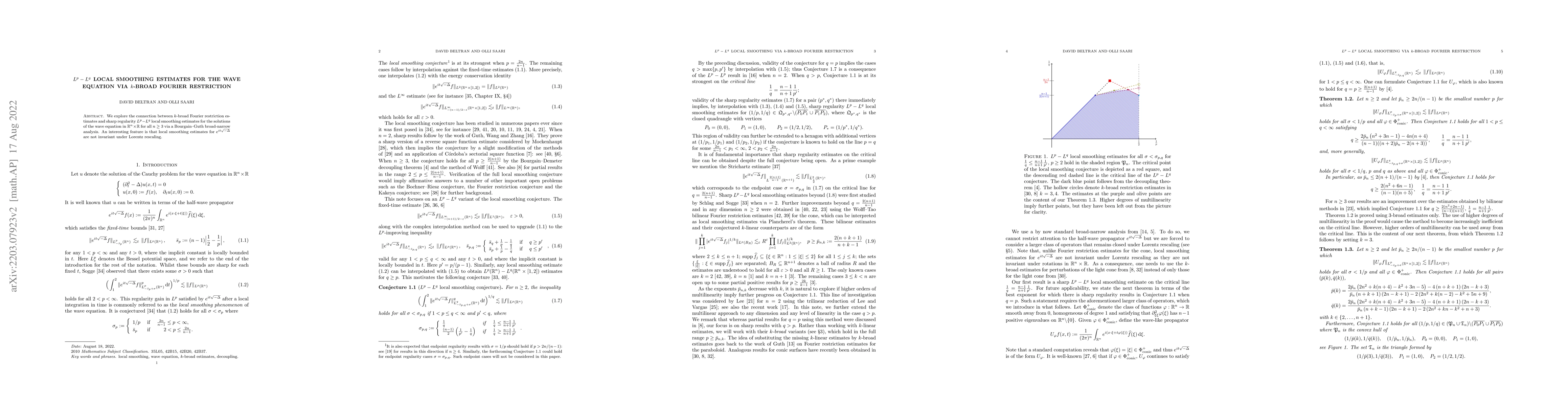 Thumbnail for $L^p-L^q$ local smoothing estimates for the wave equation via $k$-broad
  Fourier restriction