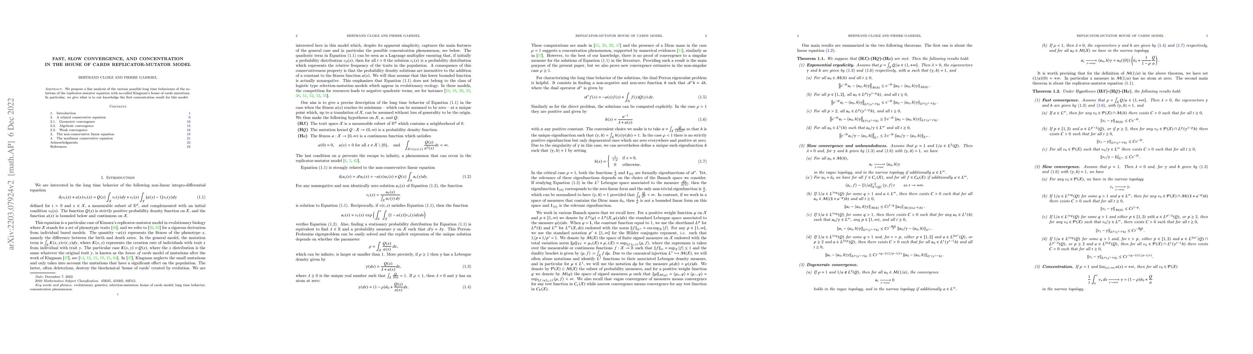 Thumbnail for Fast, slow convergence, and concentration in the house of cards
  replicator-mutator model