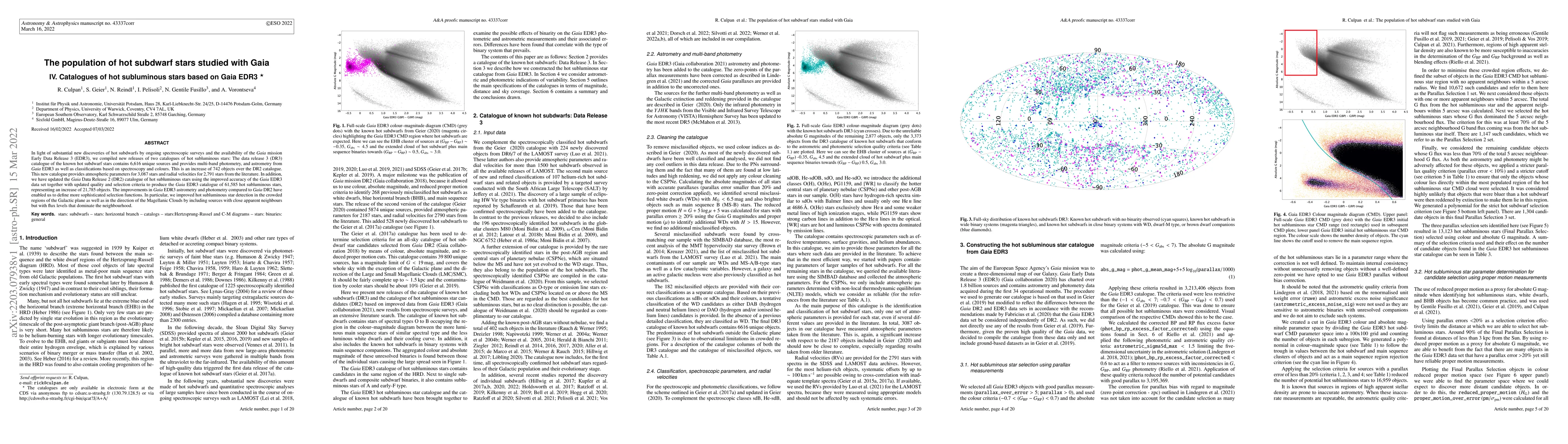 Thumbnail for The population of hot subdwarf stars studied with Gaia -- IV. Catalogues
  of hot subluminous stars based on Gaia EDR3