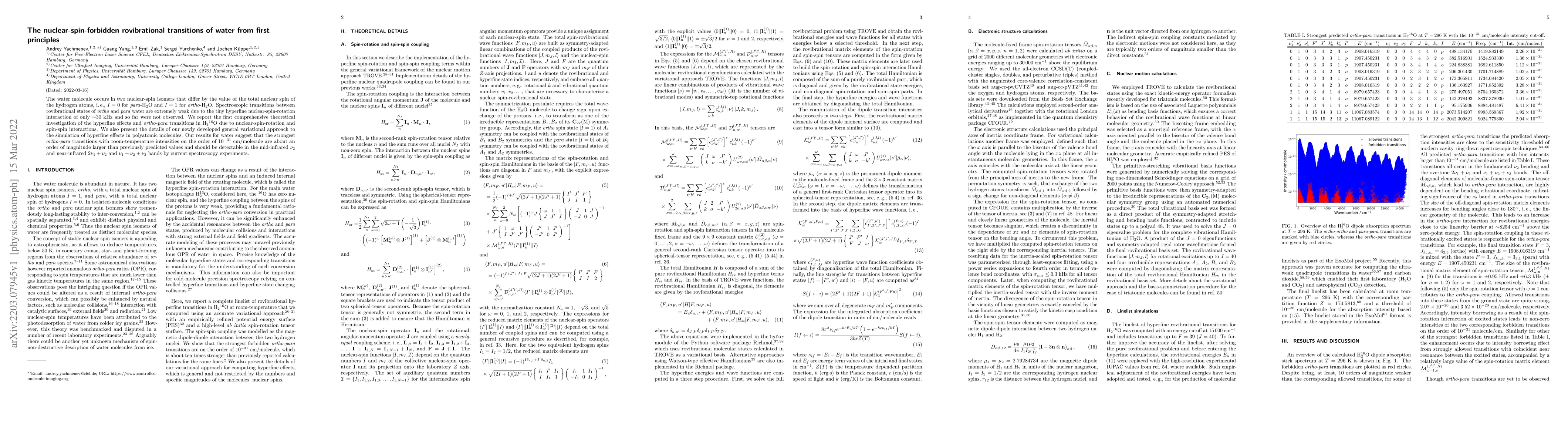 Thumbnail for The nuclear-spin-forbidden rovibrational transitions of water from first
  principles