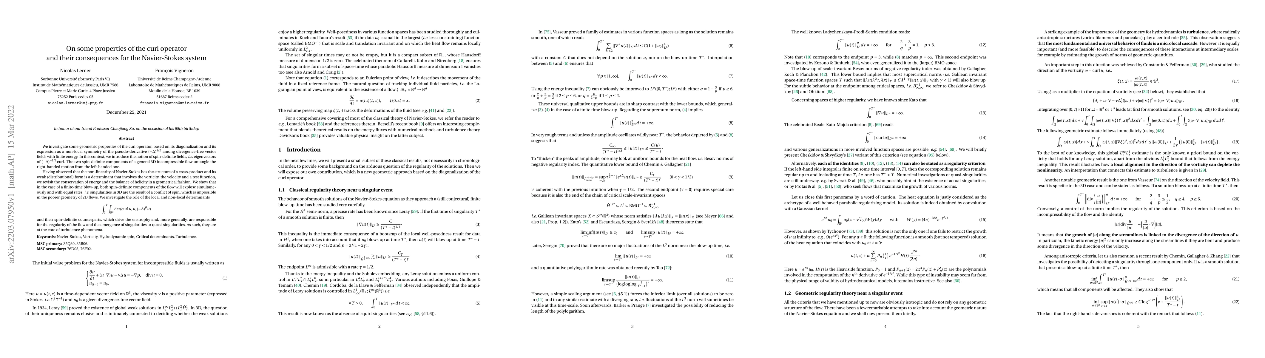 Thumbnail for On some properties of the curl operator and their consequences for the
  Navier-Stokes system