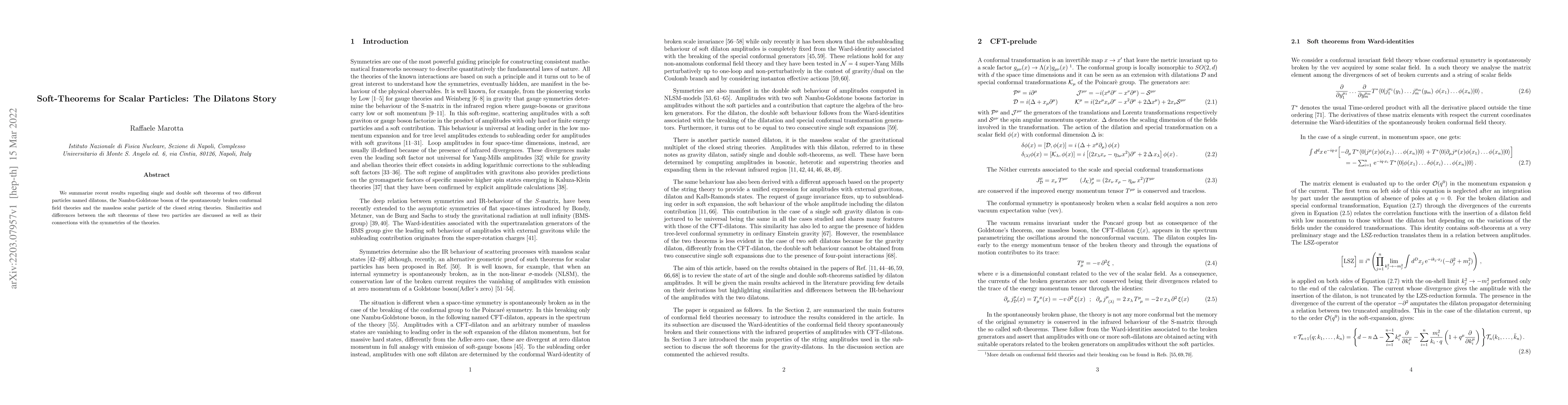 Thumbnail for Soft-Theorems for Scalar Particles: The Dilatons Story