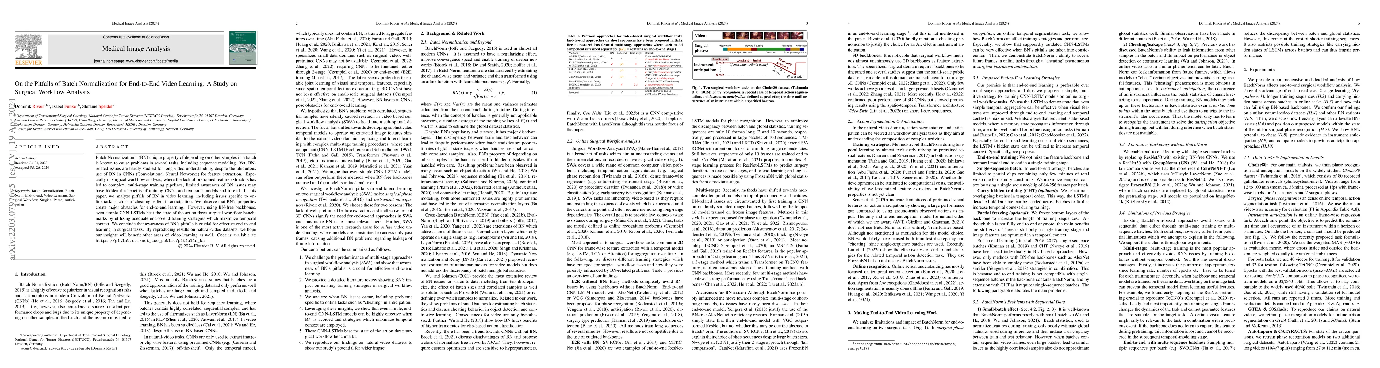 Thumbnail for On the Pitfalls of Batch Normalization for End-to-End Video Learning: A
  Study on Surgical Workflow Analysis