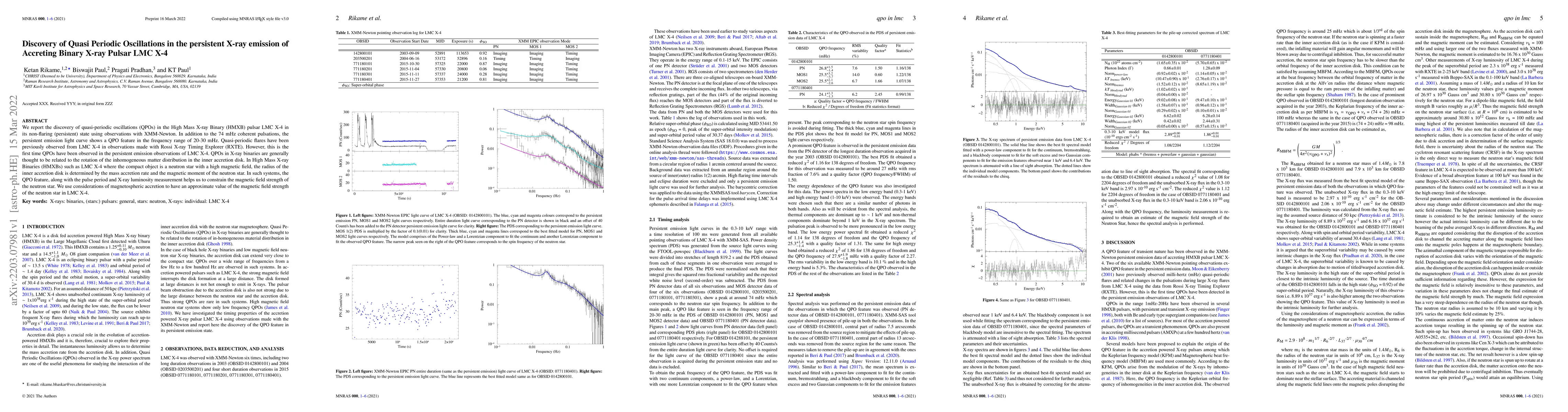 Thumbnail for Discovery of Quasi Periodic Oscillations in the persistent X-ray
  emission of Accreting Binary X-ray Pulsar LMC X-4