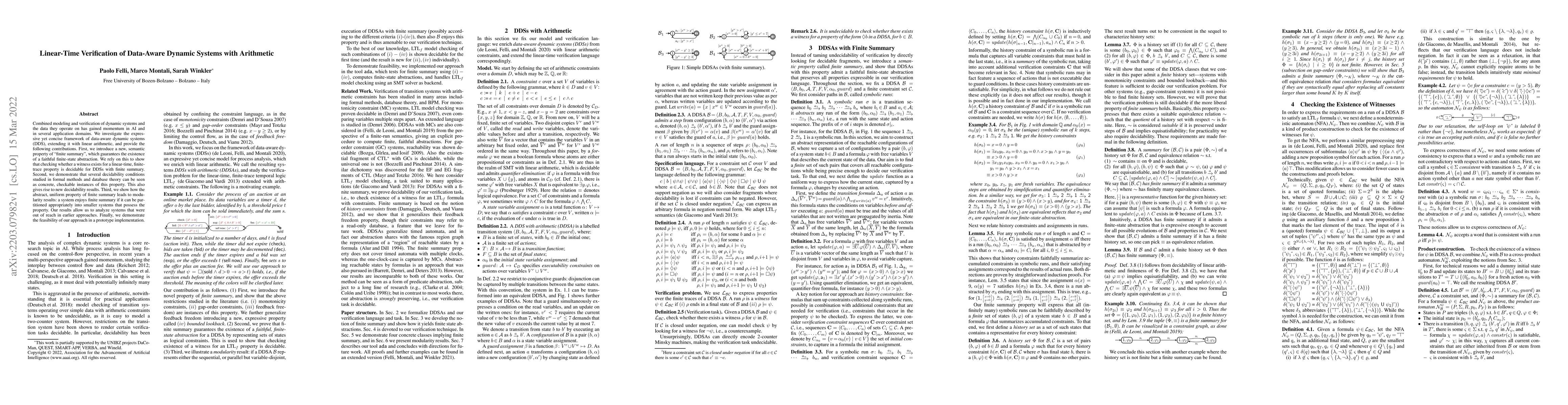 Thumbnail for Linear-Time Verification of Data-Aware Dynamic Systems with Arithmetic