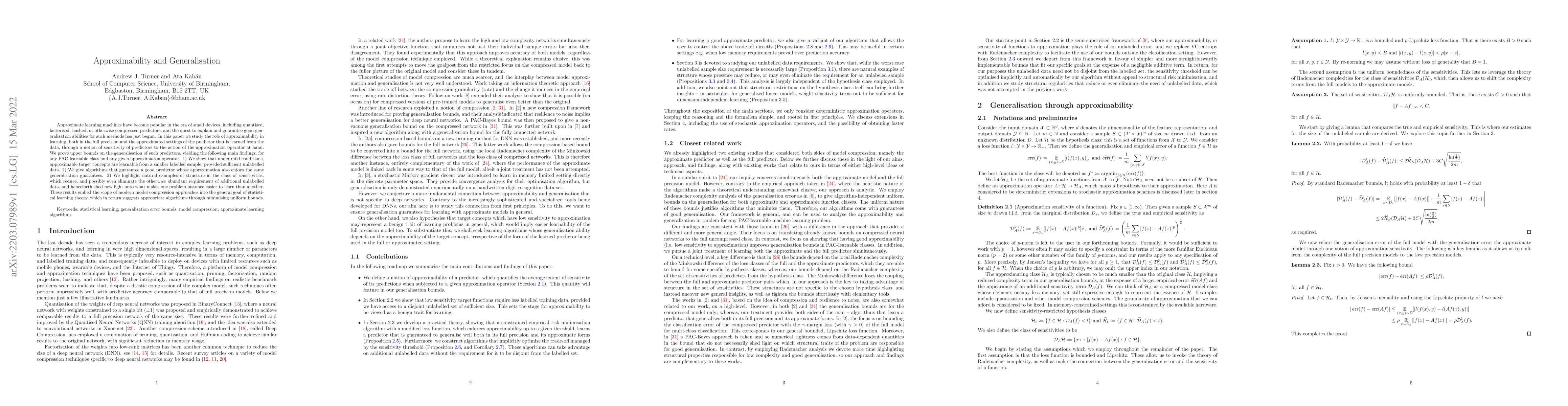 Thumbnail for Approximability and Generalisation