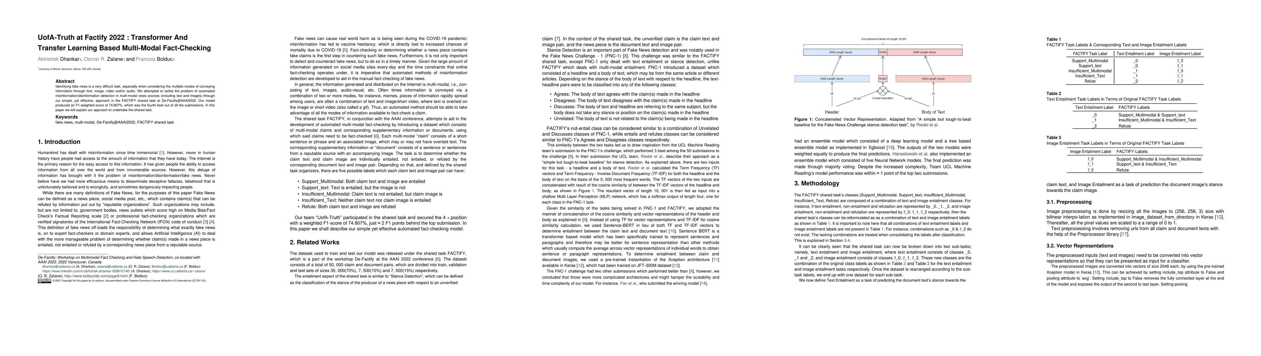 Thumbnail for UofA-Truth at Factify 2022 : Transformer And Transfer Learning Based
  Multi-Modal Fact-Checking