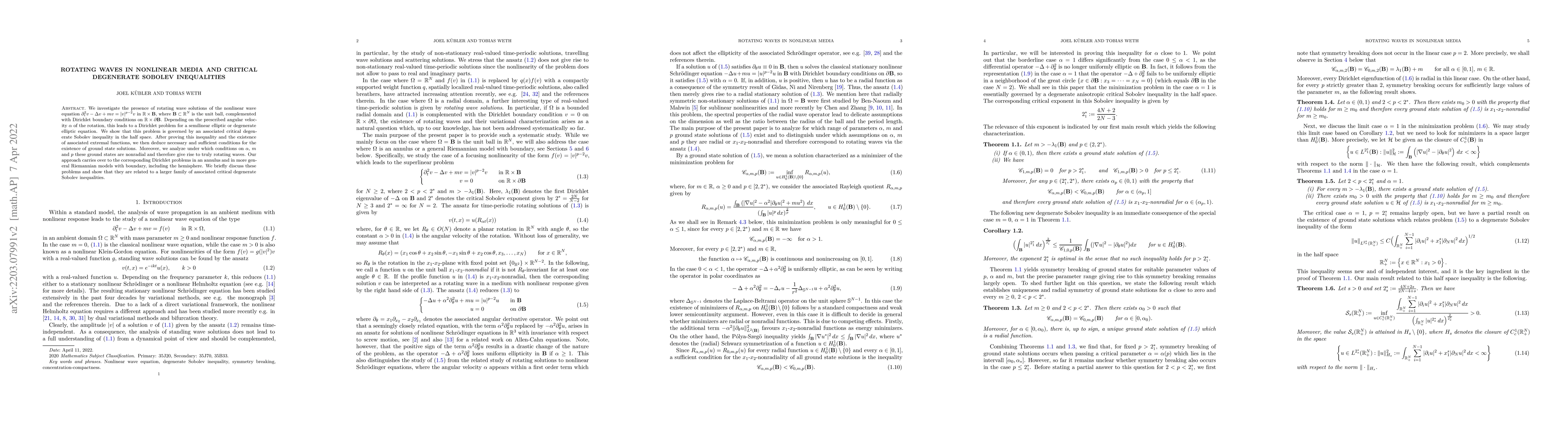 Thumbnail for Rotating waves in nonlinear media and critical degenerate Sobolev
  inequalities