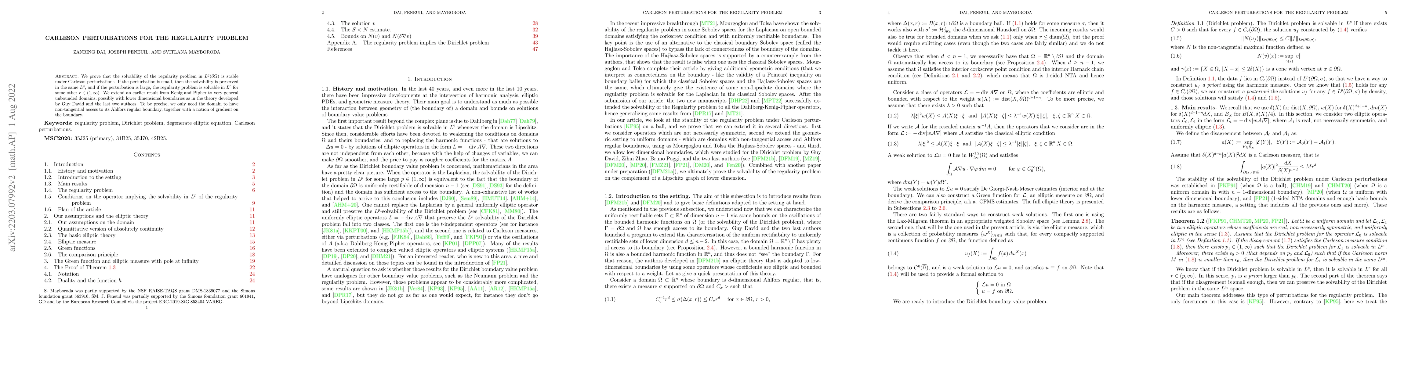 Thumbnail for Carleson Perturbations for the Regularity Problem