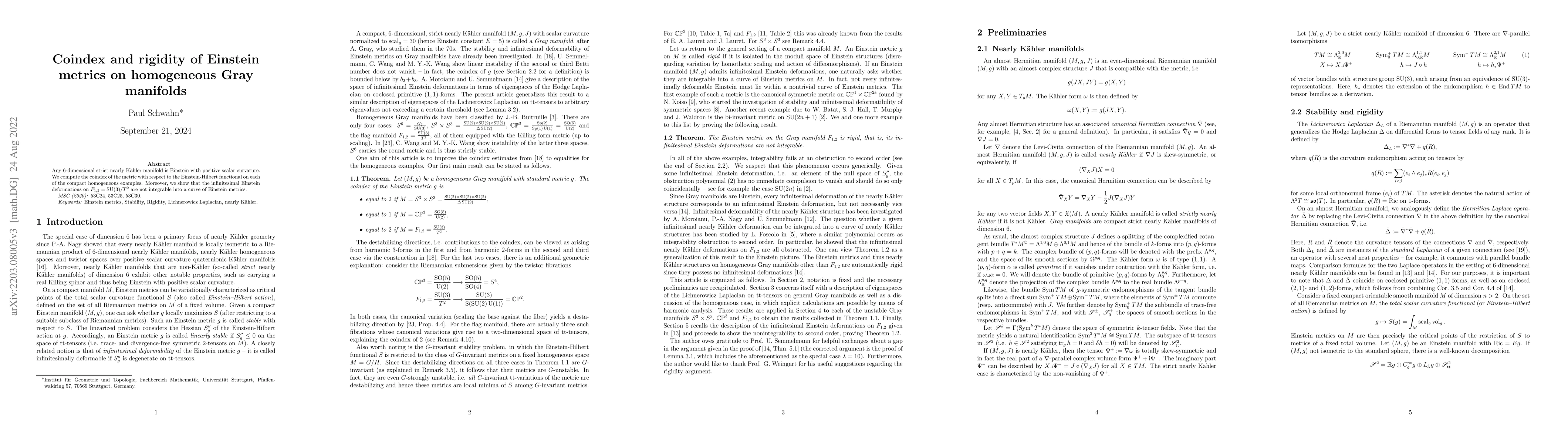 Thumbnail for Coindex and rigidity of Einstein metrics on homogeneous Gray manifolds